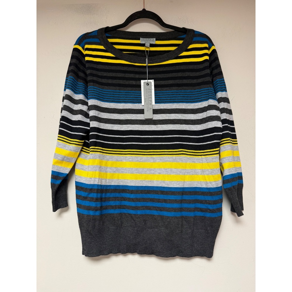 Joseph A. Striped Sweater Womens PXL Multicolor New Crew Neck 3/4 Sleeve Knit